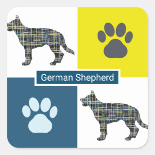 German Shepherd Dog & Paw Y&B Grid Square Sticker