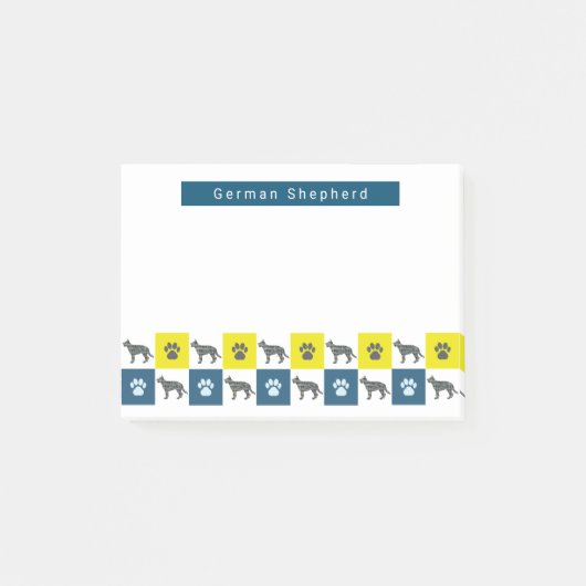 German Shepherd Dog & Paw Yellow & Blue Grid Post-it® Notes (Voorkant)