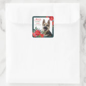 German Shepherd Dog Poinsettia Bouquet Kerstmis Vierkante Sticker (Tas)