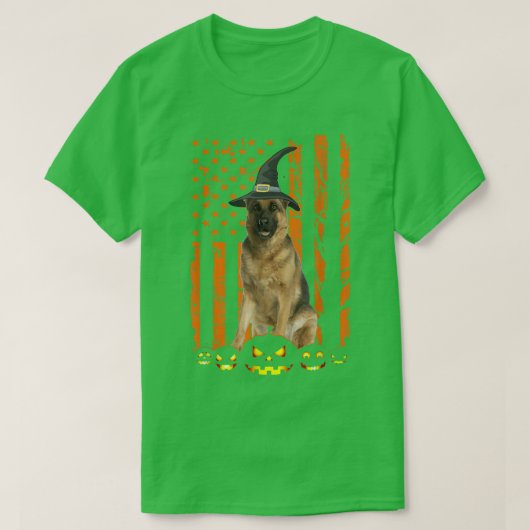 German Shepherd Dog Pumpkin American Flag Witch Ha T-shirt (Design voorkant)