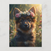 German Shepherd Dog Puppy in a Flower Crown Briefkaart (Voorkant)
