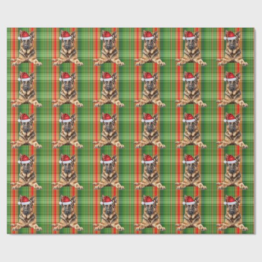 German Shepherd Dog Red Green Plaid Christmas Cadeaupapier (Vlak)
