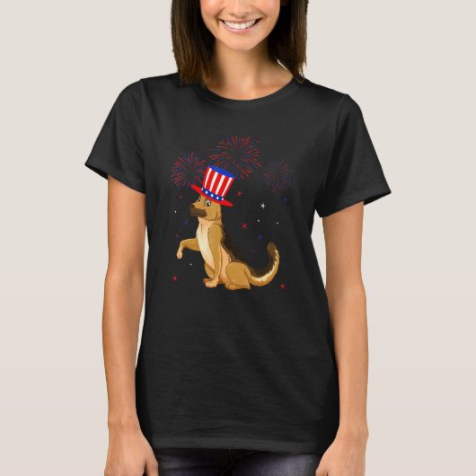 German Shepherd Dog Red White Blue Fireworks 4th O T-shirt (Voorkant)