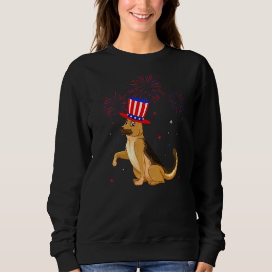 German Shepherd Dog Red White Blue Fireworks 4th O Trui (Voorkant)