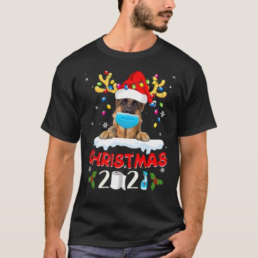 German Shepherd Dog Reindeer Santa Hat T-shirt (Voorkant)