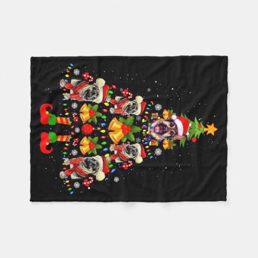 German Shepherd Dog Santa Hat Christmas Tree Xmas  Fleece Deken (Voorkant (Horizontaal))