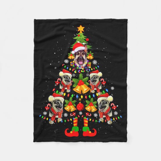 German Shepherd Dog Santa Hat Christmas Tree Xmas  Fleece Deken (Voorkant)