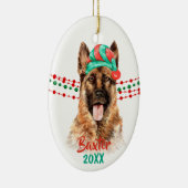 German Shepherd Dog Santa Hat Holiday String Beads Keramisch Ornament (Rechts)