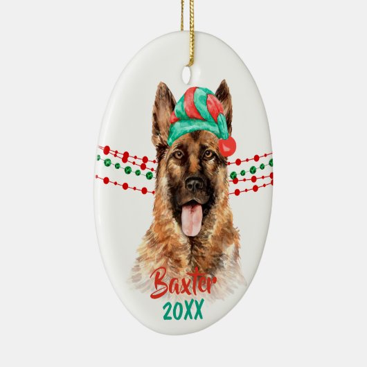 German Shepherd Dog Santa Hat Holiday String Beads Keramisch Ornament (Rechts)
