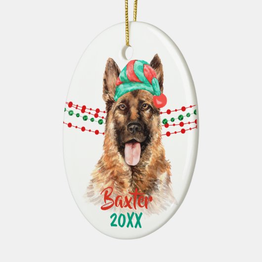 German Shepherd Dog Santa Hat Holiday String Beads Keramisch Ornament (Links)