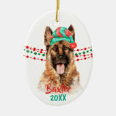 German Shepherd Dog Santa Hat Holiday String Beads Keramisch Ornament (Voorkant)