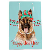 German Shepherd Dog Santa Hat Holiday String Beads Medium Cadeauzakje (Achterkant)