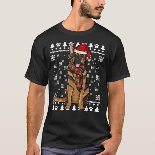 German Shepherd Dog Santa Hat Xmas Ugly Kerstmis T-shirt (Voorkant)