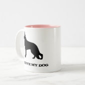 German Shepherd Dog Silhouette Custom Tweekleurige Koffiemok (Voorkant links)