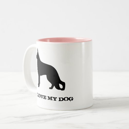 German Shepherd Dog Silhouette Custom Tweekleurige Koffiemok (Voorkant links)