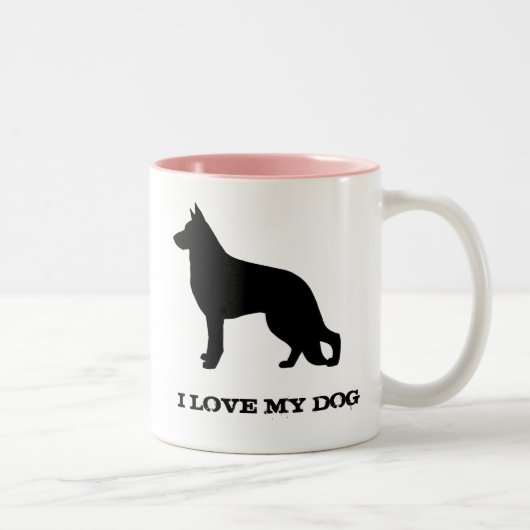 German Shepherd Dog Silhouette Custom Tweekleurige Koffiemok (Rechts)