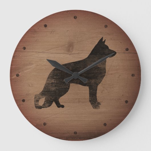 German Shepherd Dog Silhouette Rustige Style GSD Grote Klok (Voorkant)