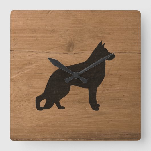 German Shepherd Dog Silhouette Rustige Style GSD K Vierkante Klok (Voorkant)