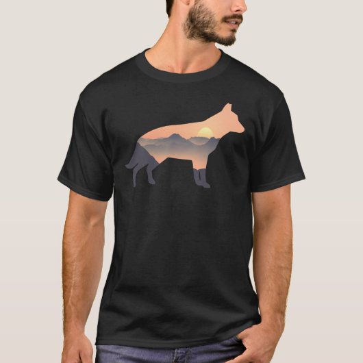 German Shepherd Dog Silhouette Sun Mountain German T-shirt (Voorkant)