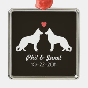 German Shepherd Dog Silhouettes Couple Custom Metalen Ornament