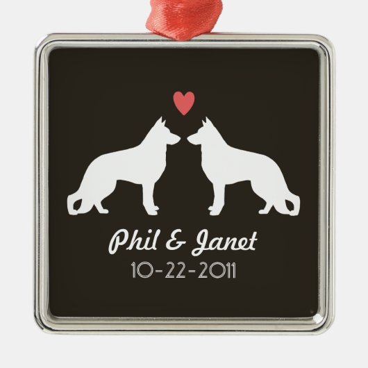 German Shepherd Dog Silhouettes Couple Custom Metalen Ornament (Voorkant)