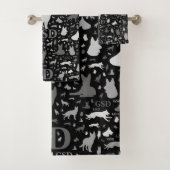 German Shepherd Dog Silhouettes - Grayscale Bad Handdoek (Insitu)