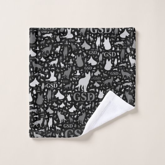 German Shepherd Dog Silhouettes - Grayscale Bad Handdoek (Wasdoekje)