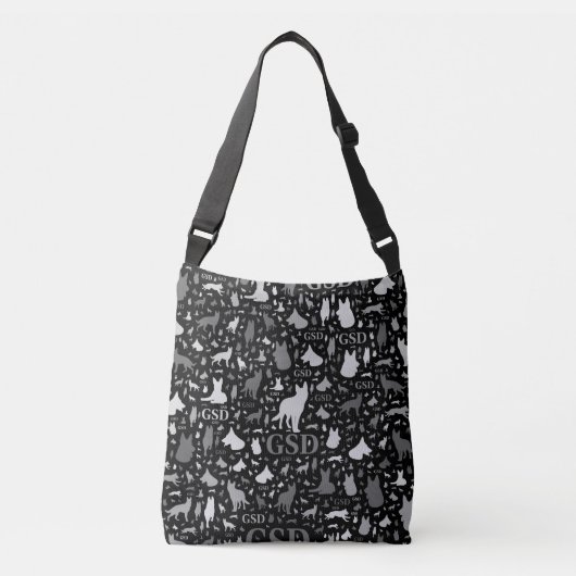 German Shepherd Dog Silhouettes - Grayscale Crossbody Tas (Voorkant)