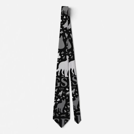 German Shepherd Dog Silhouettes - Grayscale Stropdas (Voorkant)