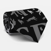 German Shepherd Dog Silhouettes - Grayscale Stropdas (Opgerold)