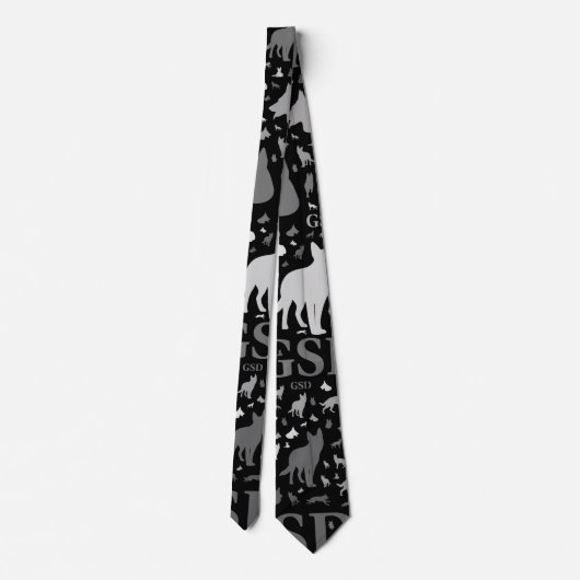 German Shepherd Dog Silhouettes - Grayscale Stropdas (Achterkant)