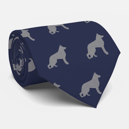 German Shepherd Dog Silhouettes Pattern Blue Stropdas (Opgerold)