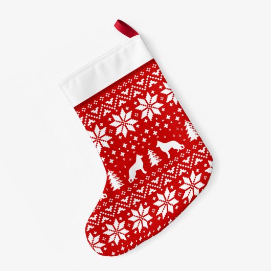 German Shepherd Dog Silhouettes Pattern Cute Kleine Kerstsok (Achterkant (Hangend))