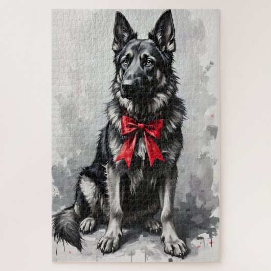 German Shepherd Dog Valentine's Day Red Bow Legpuzzel (Verticaal)