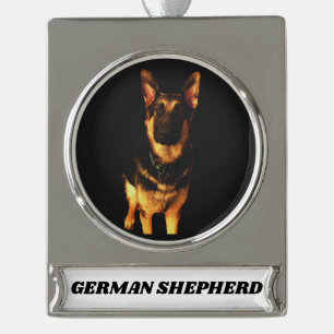 GERMAN SHEPHERD DOG VERZILVERD BANNER ORNAMENT