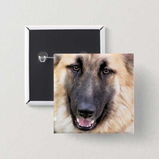 GERMAN SHEPHERD DOG VIERKANTE BUTTON 5,1 CM (Voorkant /achterkant)