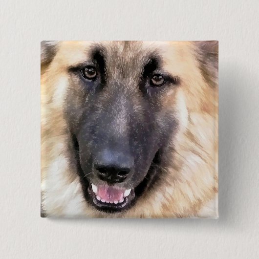 GERMAN SHEPHERD DOG VIERKANTE BUTTON 5,1 CM (Voorkant)