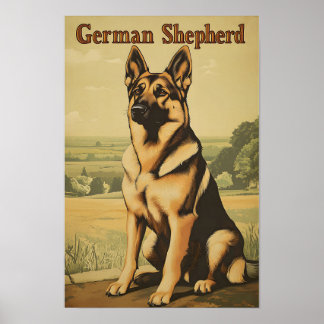 German Shepherd Dog Vintage Art Poster