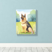 German Shepherd | Dog Watercolor Painting Canvas Afdruk (Insitu (Houten vloer))