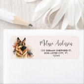 German Shepherd Dog Waterverf Return Address Etiket (Insitu)