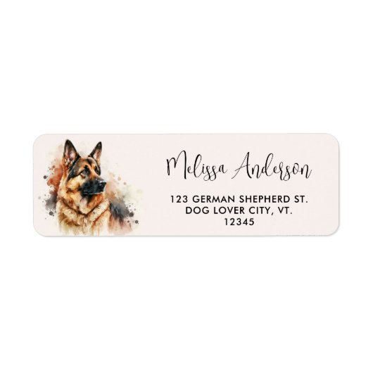 German Shepherd Dog Waterverf Return Address Etiket (Voorkant)