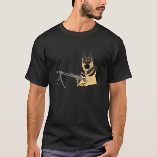 German Shepherd Dog with a Machine Pistool T-shirt (Voorkant)