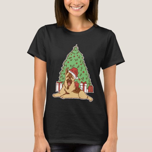 German Shepherd Dog with Christmas Tree and T-shirt (Voorkant)