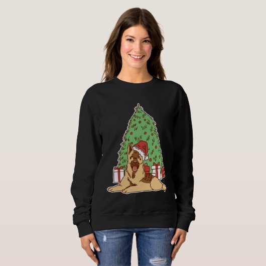 German Shepherd Dog with Christmas Tree and Trui (Voorkant volledig)