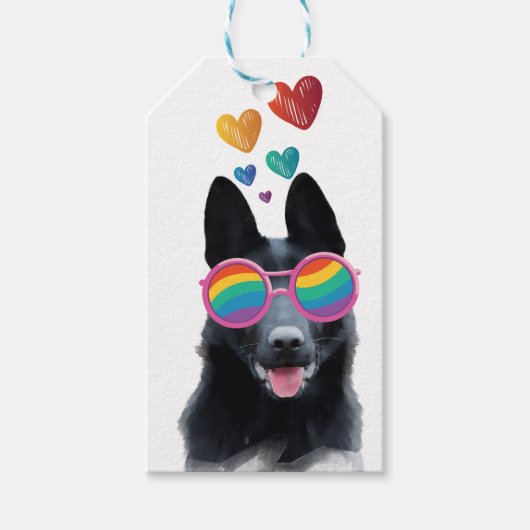 German Shepherd Dog with Hearts Valentijnsdag Cadeaulabel (Voorkant)