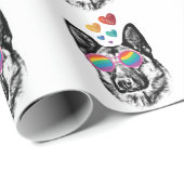 German Shepherd Dog with Hearts Valentijnsdag Cadeaupapier (Rol Hoek)