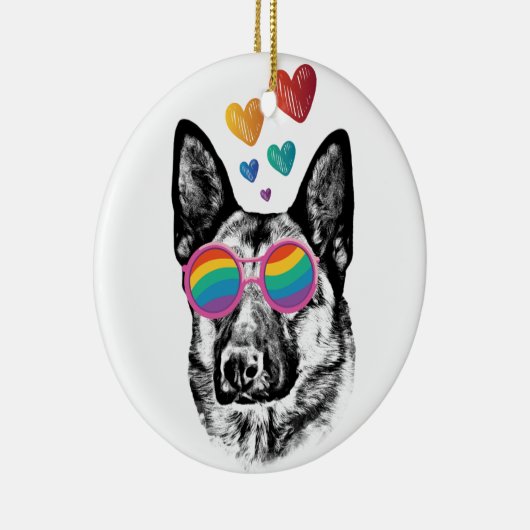 German Shepherd Dog with Hearts Valentijnsdag Keramisch Ornament (Rechts)