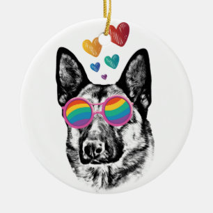 German Shepherd Dog with Hearts Valentijnsdag Keramisch Ornament