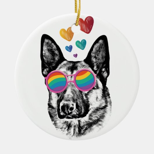 German Shepherd Dog with Hearts Valentijnsdag Keramisch Ornament (Voorkant)