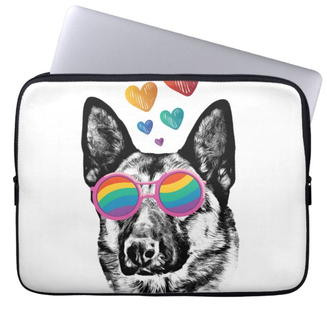 German Shepherd Dog with Hearts Valentijnsdag Laptop Sleeve (Voorkant)